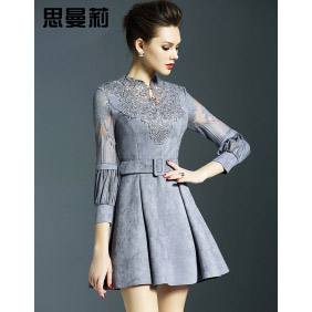 思曼莉 2016春季新款欧美女装蕾丝大码连衣裙